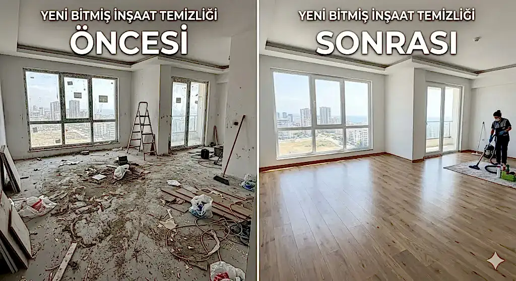 Mersin inşaat sonrası ev temizliği öncesi ve sonrası karşılaştırma görseli - bi temizlik mersin temizlik şirketleri